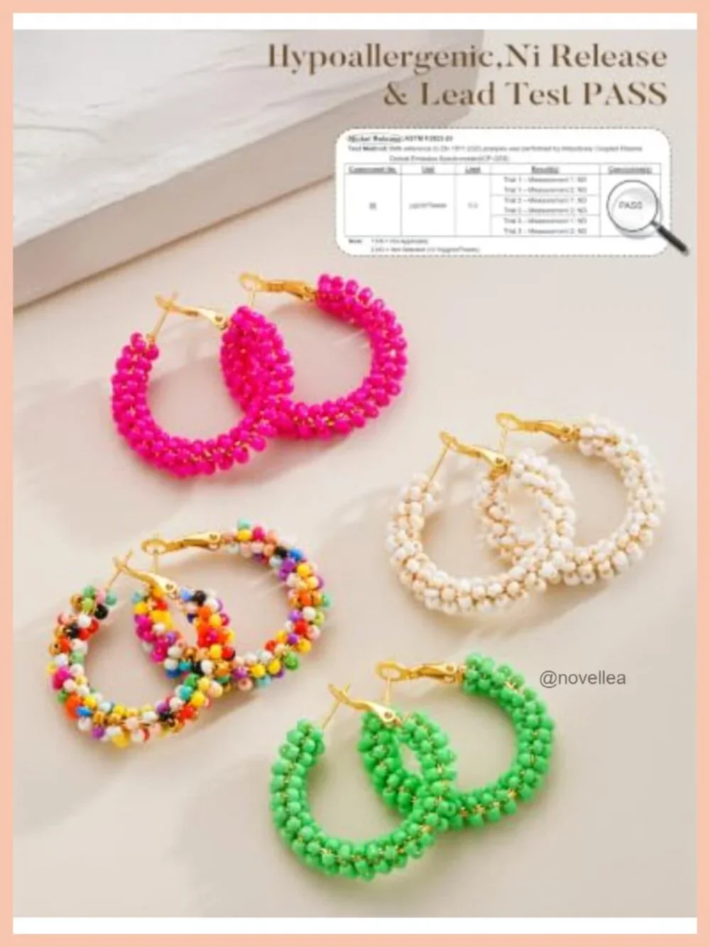 5 Pairs Colorful Beaded Hoop & Stud Earrings, Hypoallergenic, 14K Gold Plated,